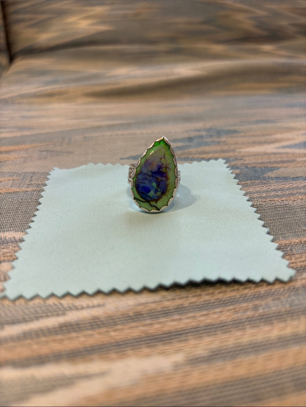 Sterling Silver Teardrop Statement Ring with Blue/ Green Opal Stone